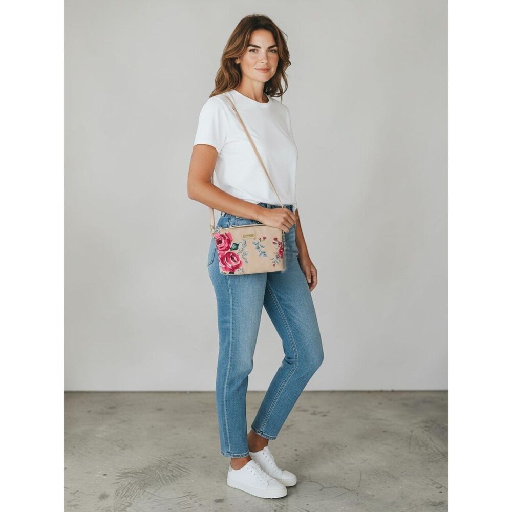 Gigi Hill LA Floral Convertible Crossbody Wristlet Purse Pink Rose Cottagecore